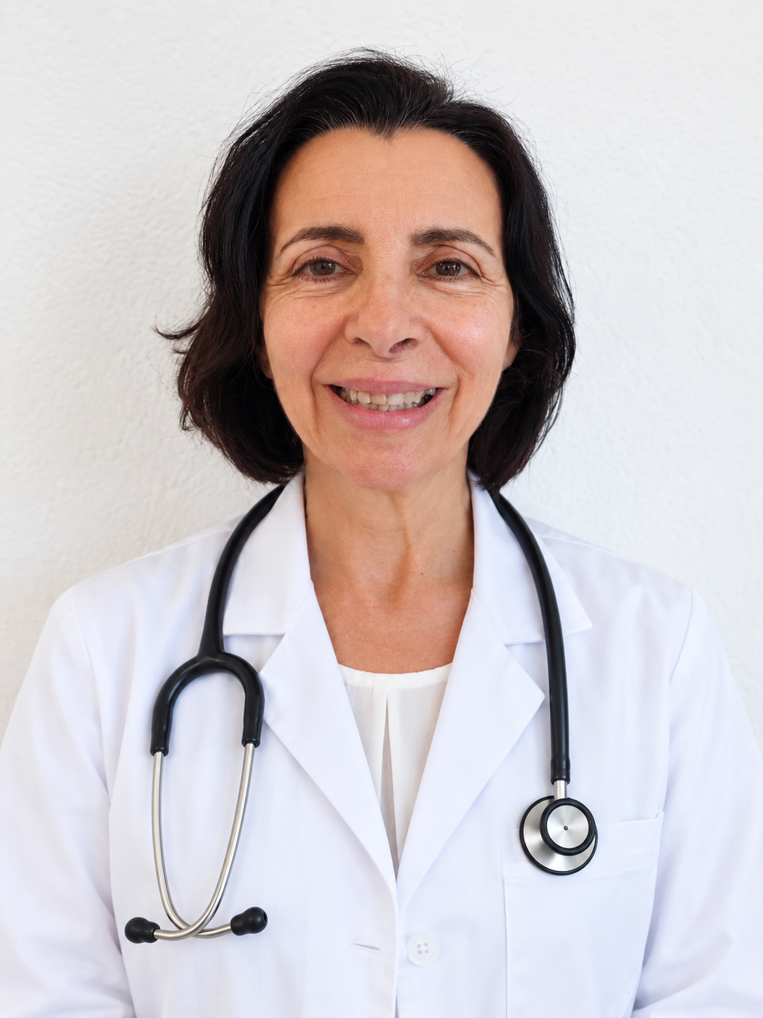 Retrato profesional de doctora con estetoscopio